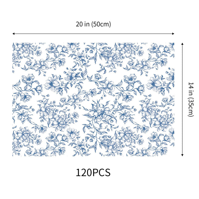 UNIQOOO 120 Sheets Blue Floral Tolie Tissue Paper Vintage Blue Bloom Gift Wrapping Paper for Wedding, DIY Craft Tissue for Birthday Party Decoration Packaging, 20 x 14 Inch