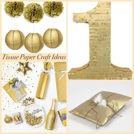 UNIQOOO 100 Sheets Metallic Gold Foil Tissue Paper Bulk, Recyclable Durable for Gift Bags Box Gift Wrapping DIY Craft, Wedding Birthday Party Favor Decor, Shredded Filler, Pinata, 20X14in