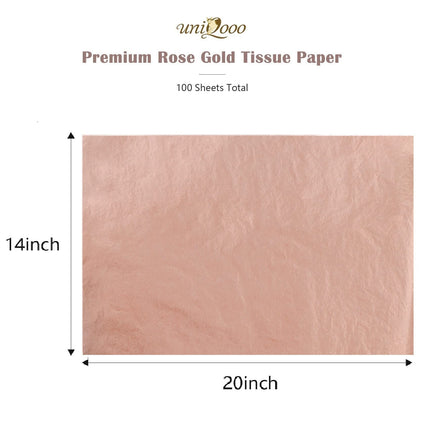 UNIQOOO 100 Sheets 20X14 Premium Metallic Rose Gold Tissue Gift Wrap Paper Bulk, Great for Gift Bag, Recyclable Gift Wrapping Accessory, Perfect for Small Gift Bags, Pinata, Wedding, Party, Cutout