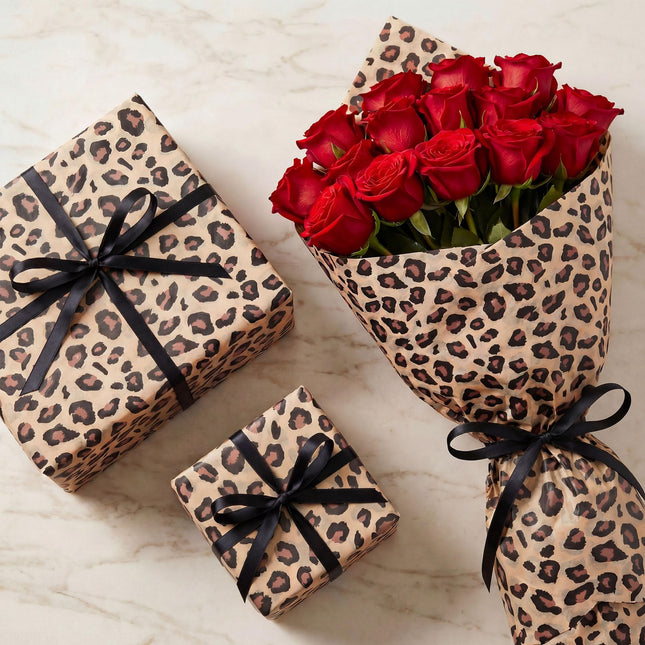 UNIQOOO 60 Sheets Leopard Tissue Paper, Cheetah Print Tissue Paper Gift Wrapping Papers for Birthday Jungle Safari Party Favor Gift Packing Crafts, 20x 14 Inch