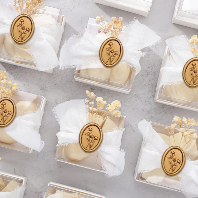 UNIQOOO Wax Seal Stickers - 3D Floral Oval Shape Wedding Invitation Envelope Seal Stickers, 50 Pcs Antique Gold, Perfect for Invitations, Christmas, Gift Wrapping