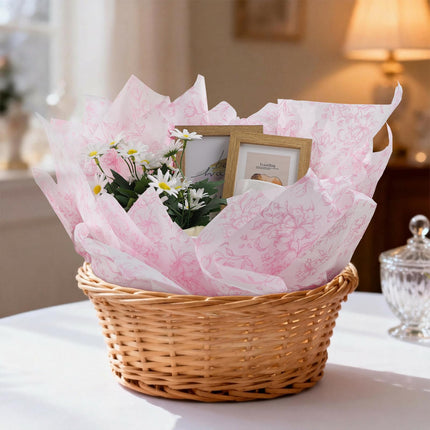 UNIQOOO 120 Sheets Pink Floral Tissue Paper, Rose Pink Bloom Gift Wrapping Paper for Wedding, DIY Craft Tissue for Birthday Party Decoration Packaging, 20 x 14 Inch