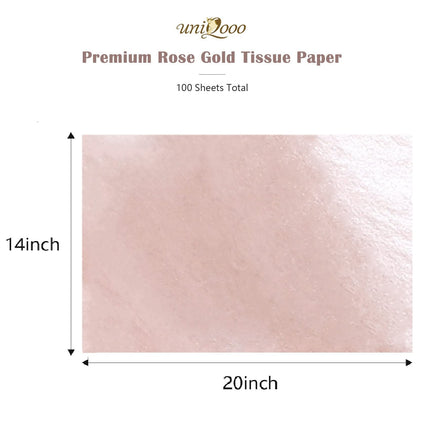UNIQOOO 100 Sheets 20X14 Premium Metallic Rose Gold Champagne Gold Tissue Gift Wrap Paper Bulk Recyclable Gift Wrapping Accessory - Perfect for Small Gift Bags, Wedding, Party, DIY Craft