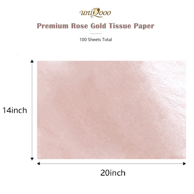 UNIQOOO 100 Sheets 20X14 Premium Metallic Rose Gold Champagne Gold Tissue Gift Wrap Paper Bulk Recyclable Gift Wrapping Accessory - Perfect for Small Gift Bags, Wedding, Party, DIY Craft