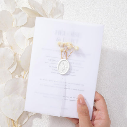 UNIQOOO 3D Floral Wax Seal Stickers - 50Pcs Elegant Oval Self-Adhesive Seals in Snow White, for Wedding Invitations, Christmas, Envelopes & Party Decor