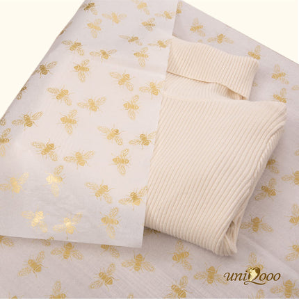 UNIQOOO 100 Sheets Honey Bee Tissue Paper, 20X14 Inch Metallic Gold Foil Gift Wrapping Bulk, for Wedding Birthday Baby Shower Party Favor, Gift Bag Box DIY Packaging
