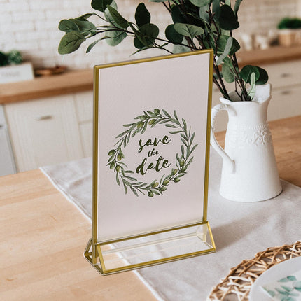 UNIQOOO Acrylic Sign Holders with Golden Border, Portrait View, Pack of 6 | 5x7 Double Sided Clear Frame