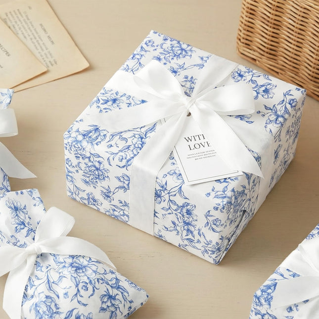 UNIQOOO 120 Sheets Blue Floral Tolie Tissue Paper Vintage Blue Bloom Gift Wrapping Paper for Wedding, DIY Craft Tissue for Birthday Party Decoration Packaging, 20 x 14 Inch