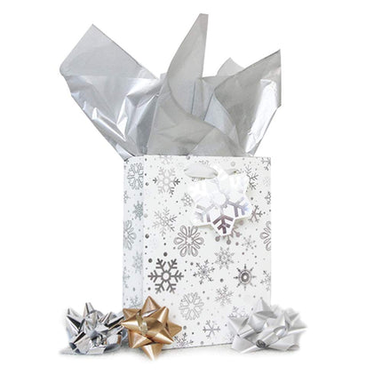 UNIQOOO 100 Sheets Metallic Silver Foil Gift Tissue Paper Bulk, 20X14 Inch, Art Wrapping Paper For Gift Bag Box Packing, Wedding Birthday Party Favor, Pom Pom Piñata Tassel