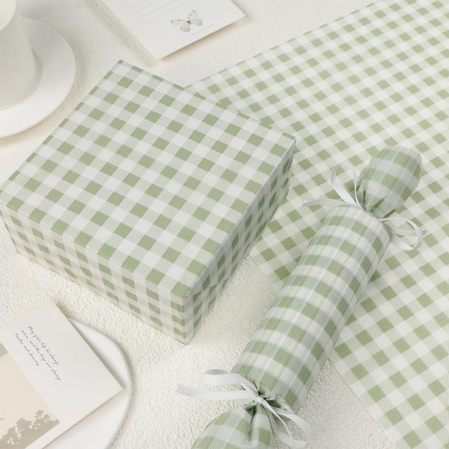 UNIQOOO 120 Sheets Gingham Tissue Paper, Sage Green Tissue Paper Gift Wrapping Tissue DIY Art Craft for Wedding Birthday Baby Shower Bouquet Supplies, 20 x 14 Inch