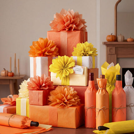 UNIQOOO 500 Sheets Orange Tissue Paper Bulk for Gift Bags, 20x14 Inch Gift Wrapping Tissue Paper, Acid Free 17gsm Soft Wrap Sheets for Autumn Birthday Party DIY Crafts