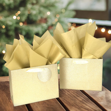 UNIQOOO 100 Sheets Metallic Gold Foil Tissue Paper Bulk, Recyclable Durable for Gift Bags Box Gift Wrapping DIY Craft, Wedding Birthday Party Favor Decor, Shredded Filler, Pinata, 20X14in