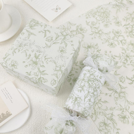 UNIQOOO 120 Sheets Green Floral Tissue Paper, Sage Green Bloom Gift Wrapping Paper for Wedding, DIY Craft Tissue for Birthday Party Decoration Packaging, 20 x 14 Inch