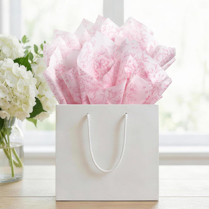 UNIQOOO 120 Sheets Pink Floral Tissue Paper, Rose Pink Bloom Gift Wrapping Paper for Wedding, DIY Craft Tissue for Birthday Party Decoration Packaging, 20 x 14 Inch