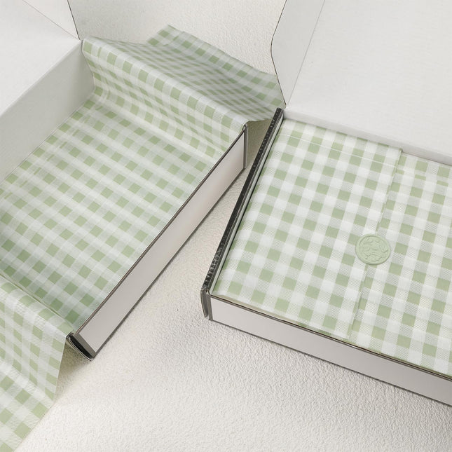 UNIQOOO 120 Sheets Gingham Tissue Paper, Sage Green Tissue Paper Gift Wrapping Tissue DIY Art Craft for Wedding Birthday Baby Shower Bouquet Supplies, 20 x 14 Inch