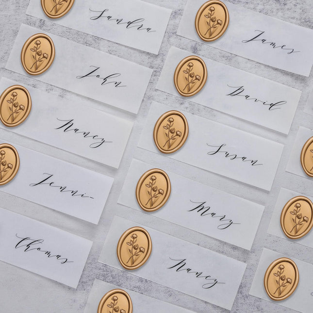 UNIQOOO Wax Seal Stickers - 3D Floral Oval Shape Wedding Invitation Envelope Seal Stickers, 50 Pcs Antique Gold, Perfect for Invitations, Christmas, Gift Wrapping
