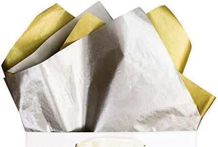 UNIQOOO 60 Sheets Metallic Gold Silver Gift Tissue Paper Set, 20X26 in, Recyclable Durable for Gift Bag Box Gift Wrapping DIY Craft, Wedding Birthday Party Favor Decor, Shredded Filler