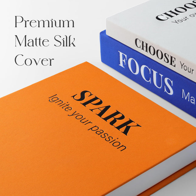 Decorative Books for Home Decor, Set of 3 Faux Books with Hidden Storage, Matte Silk Fake Book Box for Coffee Table Bookshelf Decor (Preppy blue-orange-white)