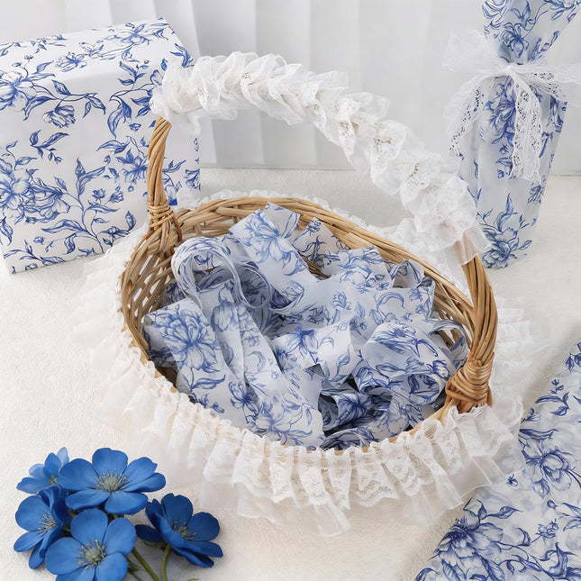 UNIQOOO 120 Sheets Blue Floral Tolie Tissue Paper Vintage Blue Bloom Gift Wrapping Paper for Wedding, DIY Craft Tissue for Birthday Party Decoration Packaging, 20 x 14 Inch