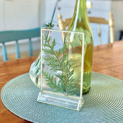 UNIQOOO Acrylic Sign Holders with Golden Border, Portrait View, Pack of 12 | 4x6 Inches Double Sided Clear Frame, Perfect for Wedding reception, Centerpiece, Decoration, Party,Anniversary, Event