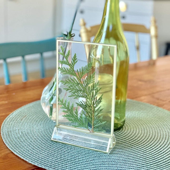 UNIQOOO Acrylic Sign Holders with Golden Border, Portrait View, Pack of 12 | 4x6 Inches Double Sided Clear Frame, Perfect for Wedding reception, Centerpiece, Decoration, Party,Anniversary, Event