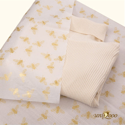 UNIQOOO 40 Sheets Large 26X20 Inch Metallic Gold Foil Honey Bee Gift Wrapping Tissue Paper Bulk, for Wedding Birthday Baby Shower Party Favor, Gift Bag Box Packaging, DIY
