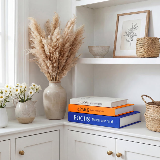 Decorative Books for Home Decor, Set of 3 Faux Books with Hidden Storage, Matte Silk Fake Book Box for Coffee Table Bookshelf Decor (Preppy blue-orange-white)