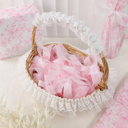 UNIQOOO 120 Sheets Pink Floral Tissue Paper, Rose Pink Bloom Gift Wrapping Paper for Wedding, DIY Craft Tissue for Birthday Party Decoration Packaging, 20 x 14 Inch