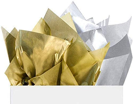 UNIQOOO 60 Sheets Metallic Gold Silver Gift Tissue Paper Set, 20X26 in, Recyclable Durable for Gift Bag Box Gift Wrapping DIY Craft, Wedding Birthday Party Favor Decor, Shredded Filler