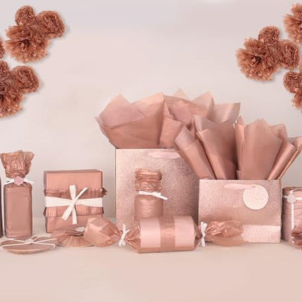 UNIQOOO 100 Sheets 20X14 Premium Metallic Rose Gold Tissue Gift Wrap Paper Bulk, Great for Gift Bag, Recyclable Gift Wrapping Accessory, Perfect for Small Gift Bags, Pinata, Wedding, Party, Cutout