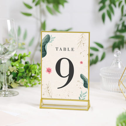 UNIQOOO Acrylic Sign Holders with Golden Border, Portrait View, Pack of 6 | 5x7 Double Sided Clear Frame