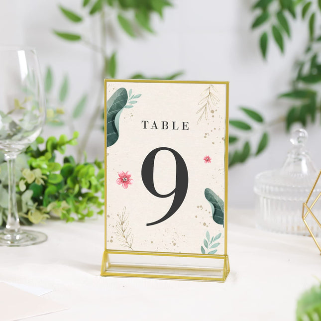 UNIQOOO Acrylic Sign Holders with Golden Border, Portrait View, Pack of 6 | 5x7 Double Sided Clear Frame