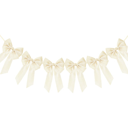 FLAIR GIFTS 1-String 6.5ft Ivory White Bows Garland Banner, 6 Pcs Pre-Strung Bows Party Decorations for Bridal Shower, Birthday, Bachelorette Party, Baby Shower, Tea Party Supplies