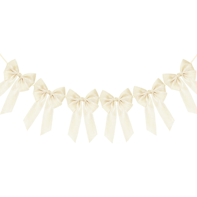FLAIR GIFTS 1-String 6.5ft Ivory White Bows Garland Banner, 6 Pcs Pre-Strung Bows Party Decorations for Bridal Shower, Birthday, Bachelorette Party, Baby Shower, Tea Party Supplies