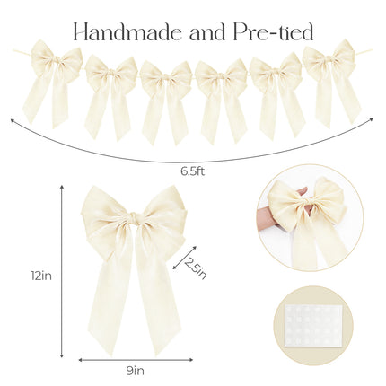 FLAIR GIFTS 1-String 6.5ft Ivory White Bows Garland Banner, 6 Pcs Pre-Strung Bows Party Decorations for Bridal Shower, Birthday, Bachelorette Party, Baby Shower, Tea Party Supplies
