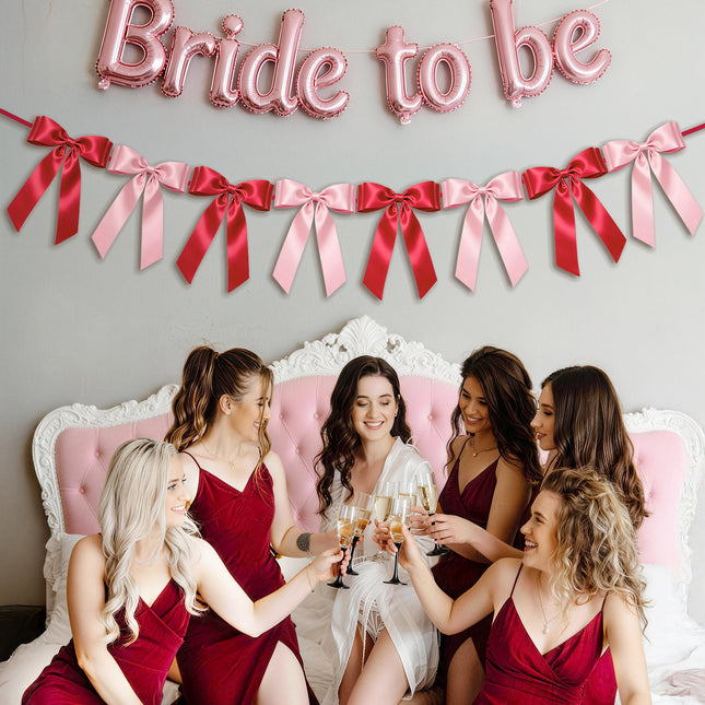 1-String Pink& Red Bow Garland Banner, 8 Pre-Strung Satin Ribbon Bows, for Baby Shower, Bridal Shower Birthday & Wedding Party, Valentine’s Day, Mother’s Day, Reusable Coquette Wall Mantel Table Decor