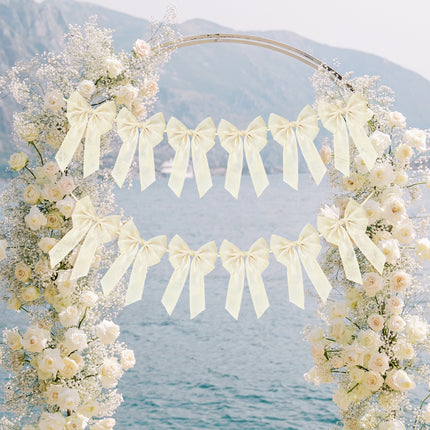 FLAIR GIFTS 1-String 6.5ft Ivory White Bows Garland Banner, 6 Pcs Pre-Strung Bows Party Decorations for Bridal Shower, Birthday, Bachelorette Party, Baby Shower, Tea Party Supplies