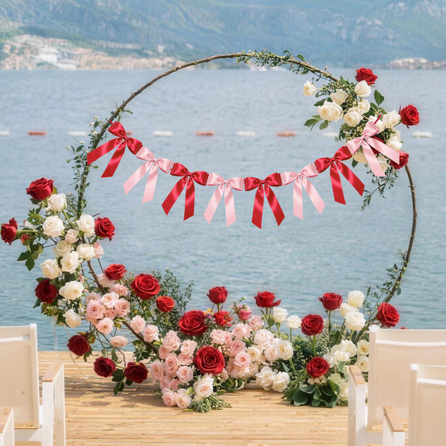 1-String Pink& Red Bow Garland Banner, 8 Pre-Strung Satin Ribbon Bows, for Baby Shower, Bridal Shower Birthday & Wedding Party, Valentine’s Day, Mother’s Day, Reusable Coquette Wall Mantel Table Decor
