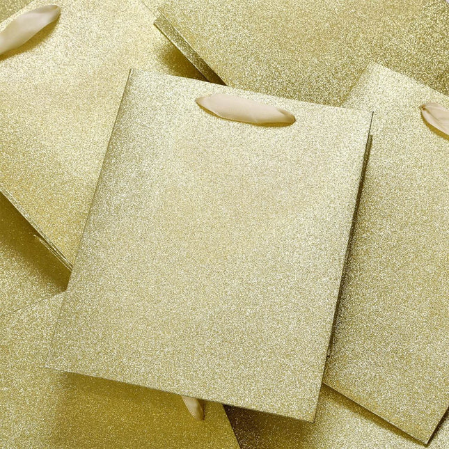 Gold Glittered Gift Bags Bulk, Pack of 12