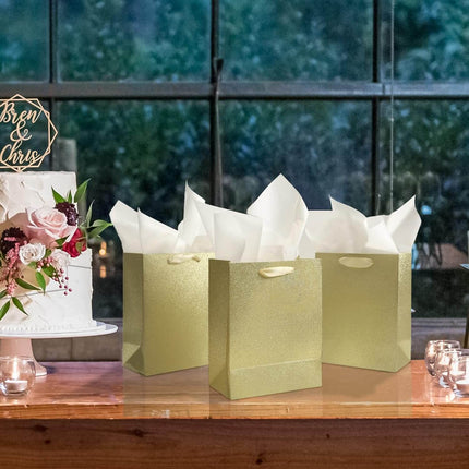 Gold Glittered Gift Bags Bulk, Pack of 12