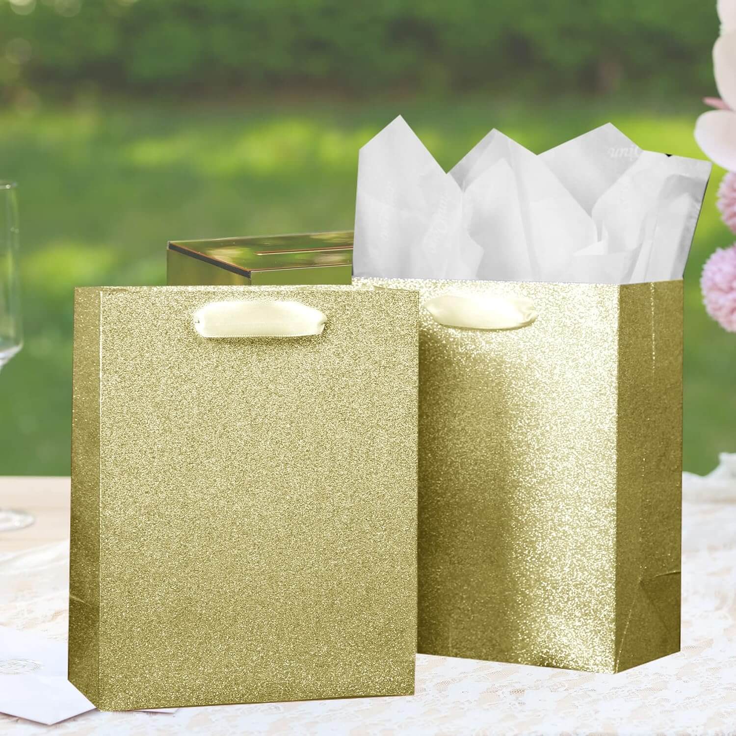 Gold Glittered Gift Bags Bulk Pack of 12
