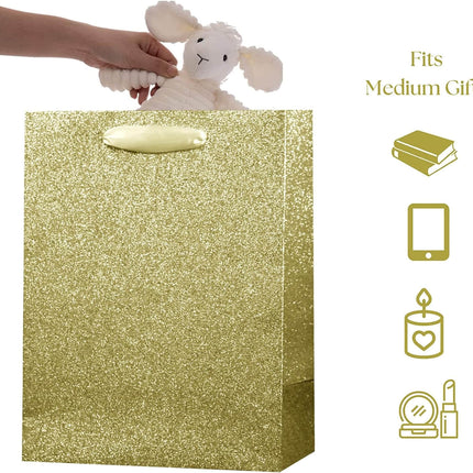Gold Glittered Gift Bags Bulk, Pack of 12