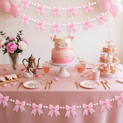 Flair Gifts 2-Pack 8ft Pink Bow Felt Garland, Coquette Room Decor, Pre-Strung Soft Banner for Baby Shower, Girls Birthday Party, Nursery Wall Decoration, Shabby Chic Wedding & Bridal Shower Bunting