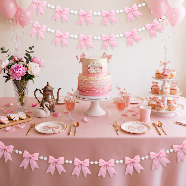 Flair Gifts 2-Pack 8ft Pink Bow Felt Garland, Coquette Room Decor, Pre-Strung Soft Banner for Baby Shower, Girls Birthday Party, Nursery Wall Decoration, Shabby Chic Wedding & Bridal Shower Bunting