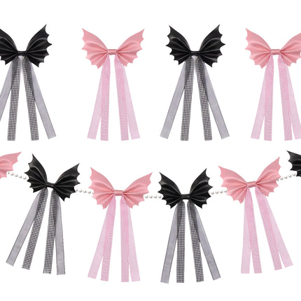 FLAIR GIFTS 6.5ft Halloween Bat Bow Pearl Garland, Black & Pink Decor